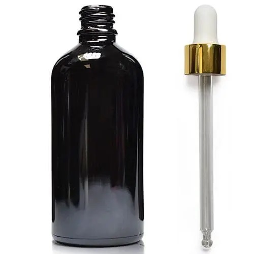 100 ml must klaaspudel valge/kuldse pipetiga