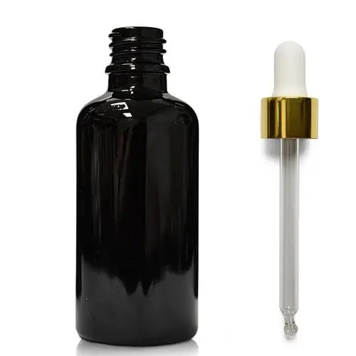 50 ml klaaspudel koos kuldse/valge pipetiga